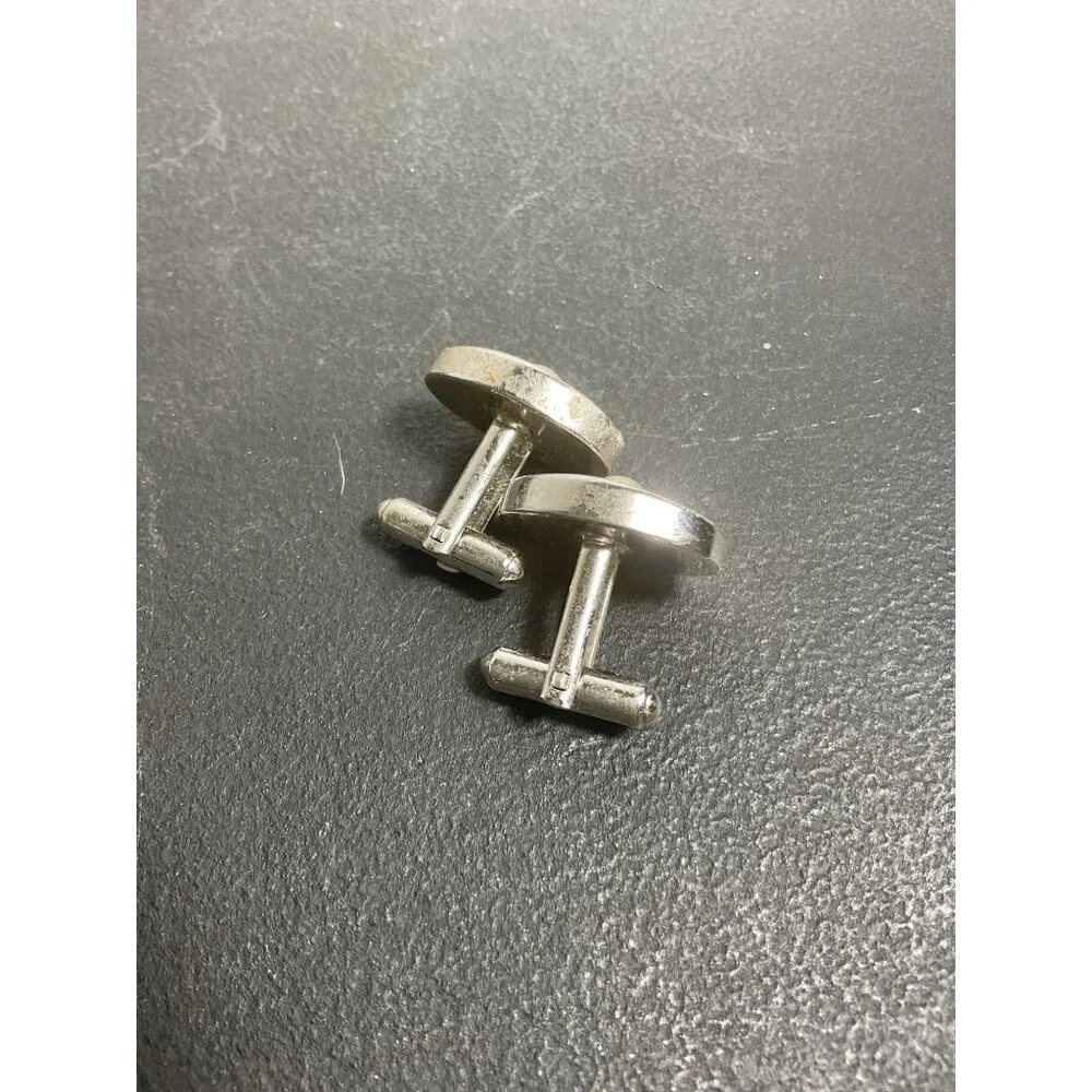 Vintage Silver-Tone Oval Cufflinks With Pearl Accent